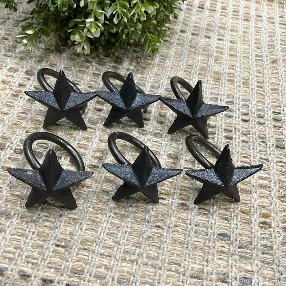 Set of 6 Rustic Metal Hand Forged Stars Napkin Rings